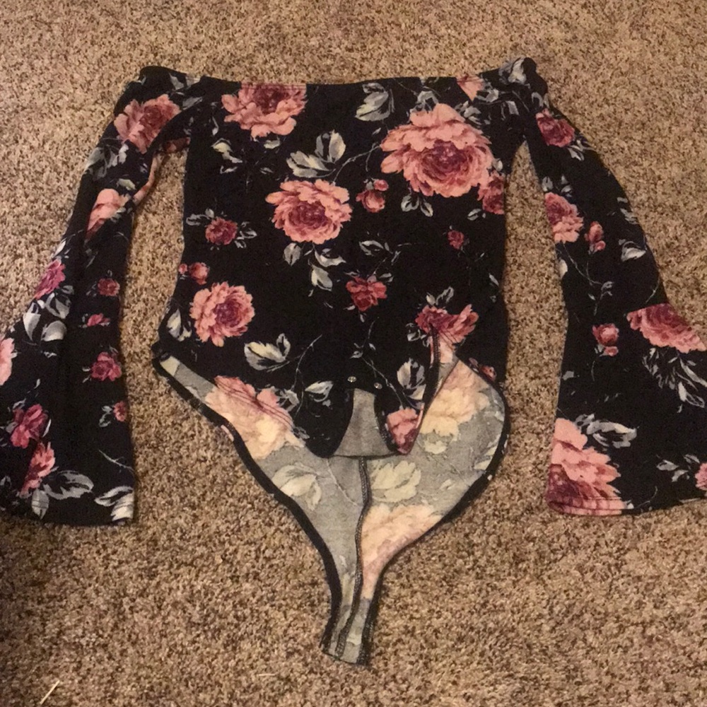 Black Floral Long Sleeve Bodysuit